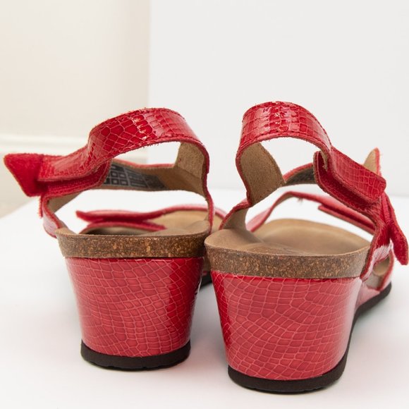 Vionic Natasa Sandals Patent Leather Snakeskin Wedge Open Toe Comfy Red Size 7 - Picture 3 of 9